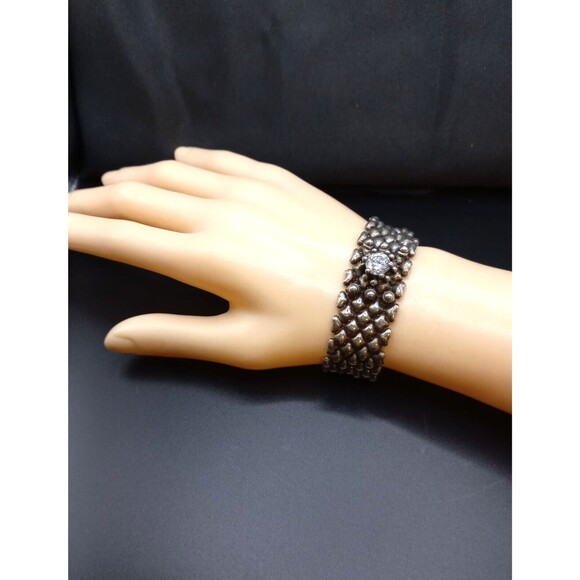 Sergio Gutierrez Liquid Metal Silver Mesh Cuff Bracelet Signed SG - Picture 2 of 14